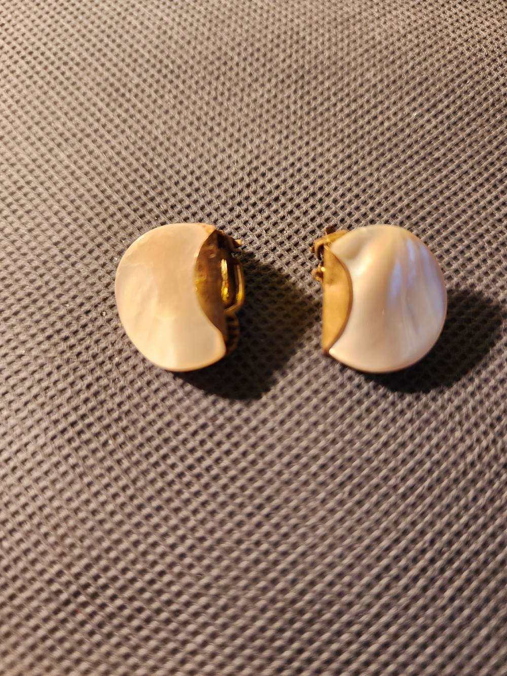 Gold and Cream Mother-of-Pearl Clip Earrings - Elegant Women’s Jewelry
